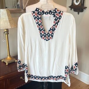 Le Sample Beige Silky Flowy Blouse Womens Medium